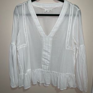 Gap White Long Sleeve Linen Top Sz S